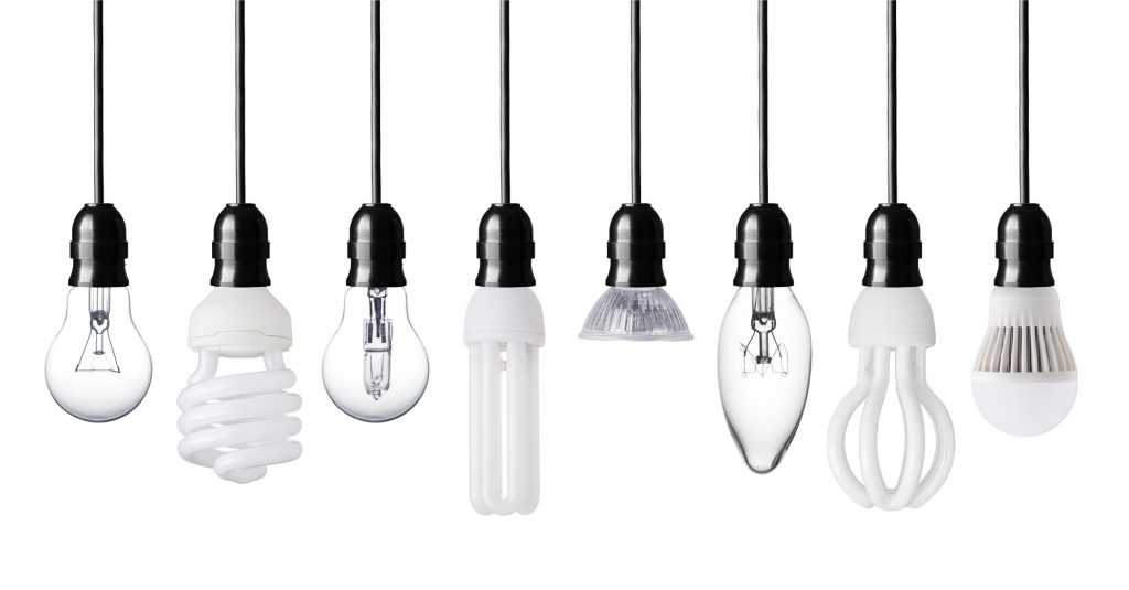 Set of different light bulbs isolated on white